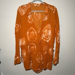 Free People Orange Artsy Boho Tie-Dye Romper
